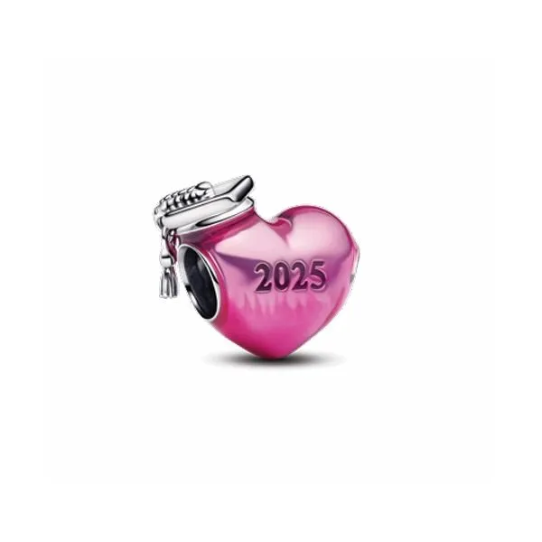 Graduation 2025 Heart Charm, Enamel Transparent Raspberry Pink Vaughan's Jewelry Edenton, NC