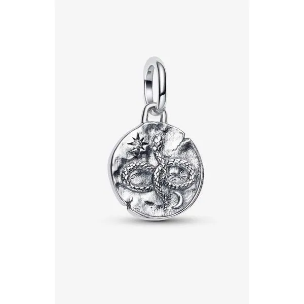 Infinity Snake Medallion Charm, Clear CZ (Remember to Live) Vaughan's Jewelry Edenton, NC