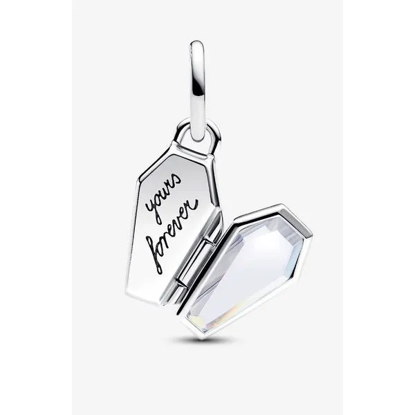 Openable Glow-in-the Dark Coffin Charm, Clear CZ, Glittery Bright White Enamel Image 2 Vaughan's Jewelry Edenton, NC