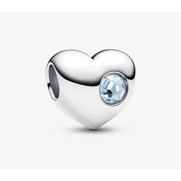 Engravable Sea Aqua Blue Stone Heart Charm, March, Blue Man-Made Crystal Vaughan's Jewelry Edenton, NC