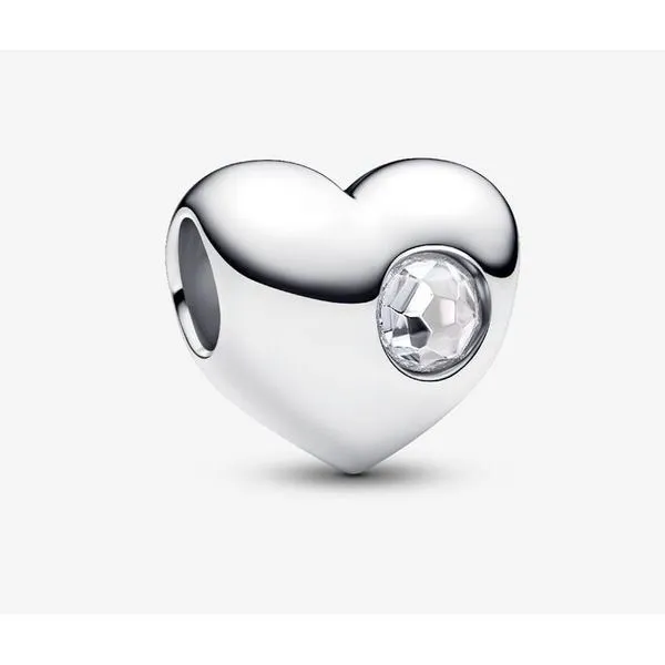 Engravable Clear Stone Heart Charm, April, Clear CZ Vaughan's Jewelry Edenton, NC
