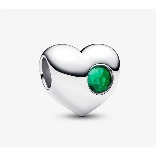 Engravable Green Stone Heart Charm, May, Green Man-Made Crystal Vaughan's Jewelry Edenton, NC