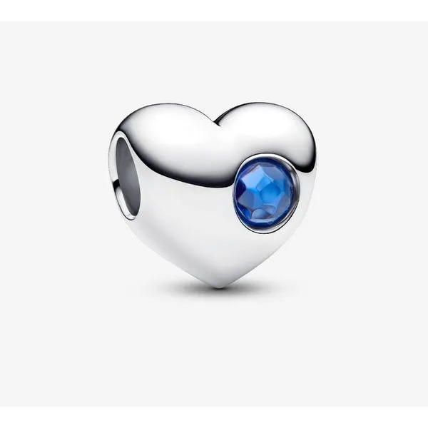 Engravable Blue Stone Heart Charm, September, Blue Man-Made Crystal Vaughan's Jewelry Edenton, NC