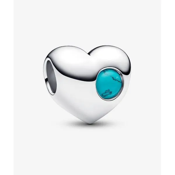 Engravable Turquoise Blue Stone Heart Charm, December, Blue Man-Made Crystal Vaughan's Jewelry Edenton, NC