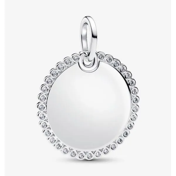 Engravable Round Tag Pendant, Clear CZ Vaughan's Jewelry Edenton, NC