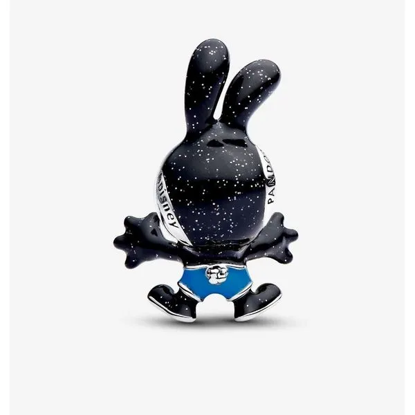 Disney Oswald The Lucky Rabbit Charm, Black, Holo Glittery Transparent Nimbus Cloud Pompeian Red & Cyan Blue Enamel Image 2 Vaughan's Jewelry Edenton, NC