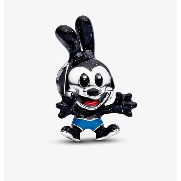 Disney Oswald The Lucky Rabbit Charm, Black, Holo Glittery Transparent Nimbus Cloud Pompeian Red & Cyan Blue Enamel Vaughan's Jewelry Edenton, NC