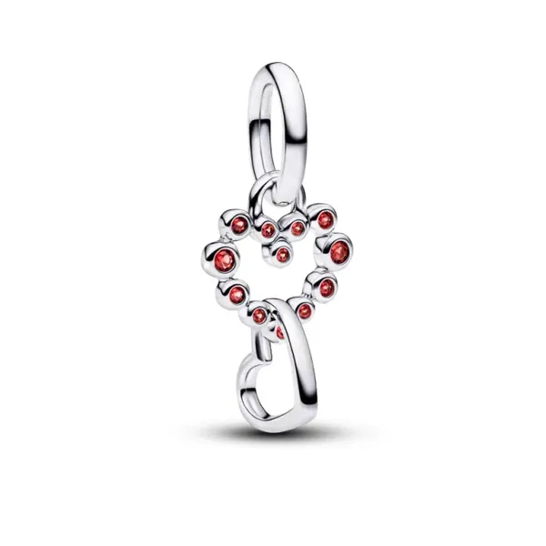 Connected Hearts & Red Stones Dangle Charm Vaughan's Jewelry Edenton, NC