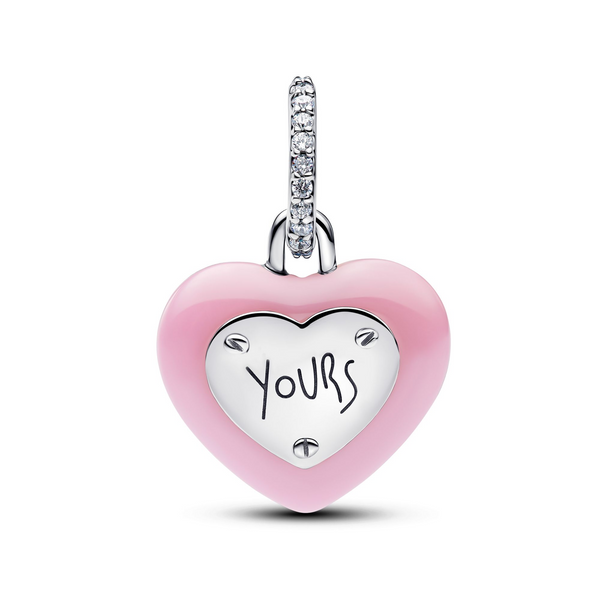 Pink Ceramic Heart Padlock Dangle Charm Image 2 Vaughan's Jewelry Edenton, NC