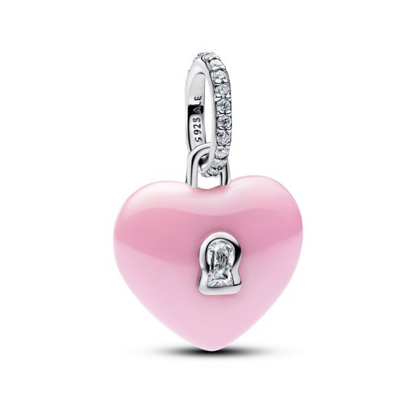 Pink Ceramic Heart Padlock Dangle Charm Vaughan's Jewelry Edenton, NC