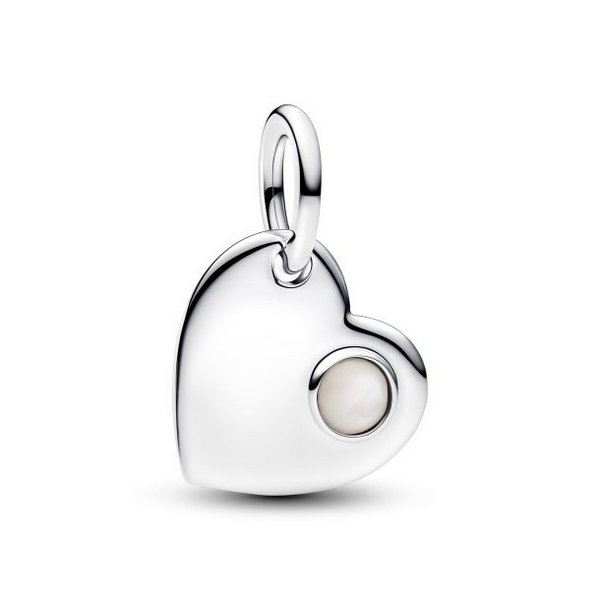 Engravable Heart White Stone Dangle Charm - June Vaughan's Jewelry Edenton, NC