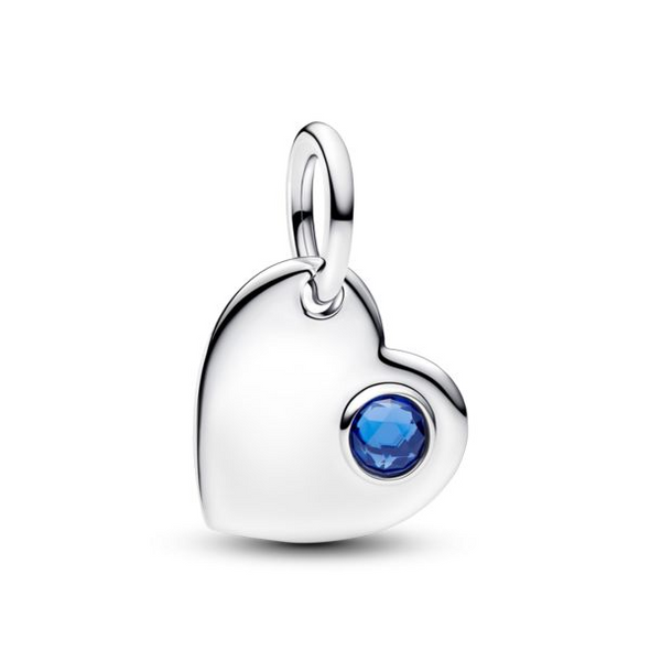 Engravable Heart Blue Stone Dangle Charm - September Vaughan's Jewelry Edenton, NC