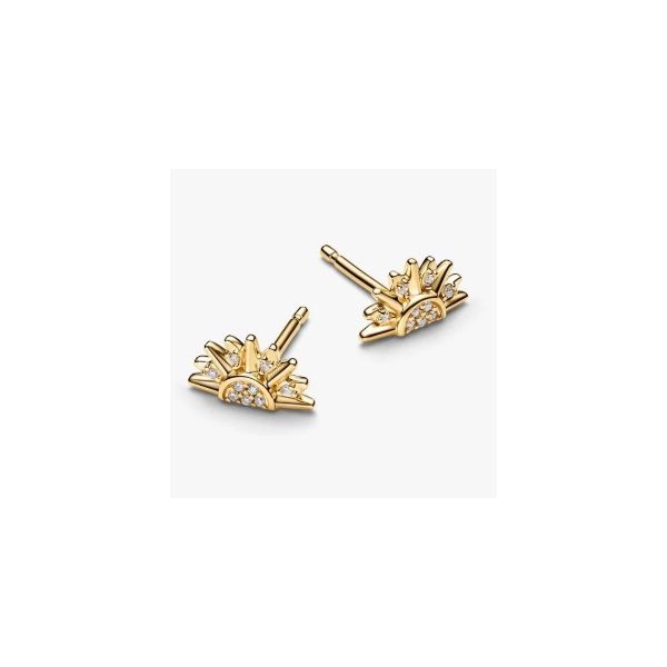 Celestial Sparkling Sun Stud Earrings Image 2 Vaughan's Jewelry Edenton, NC