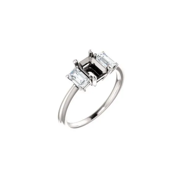 14k WG 0.50CT Diamond 3-Stone Emerald Cut Sides Engagement Ring Mounting (Center Sold Separately) Image 2 Vaughan's Jewelry Edenton, NC