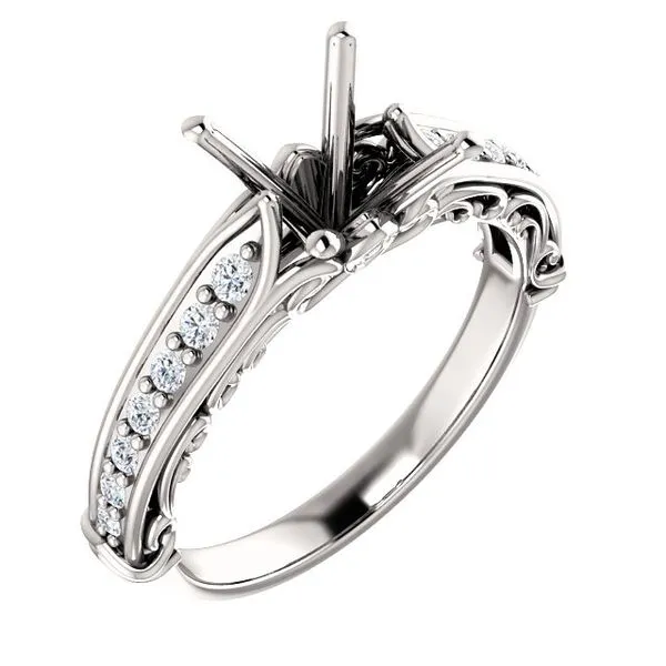 14k WG 0.20CT Filigree Diamond Accented Engagement Ring Mounting (Center Sold Separately) Image 2 Vaughan's Jewelry Edenton, NC