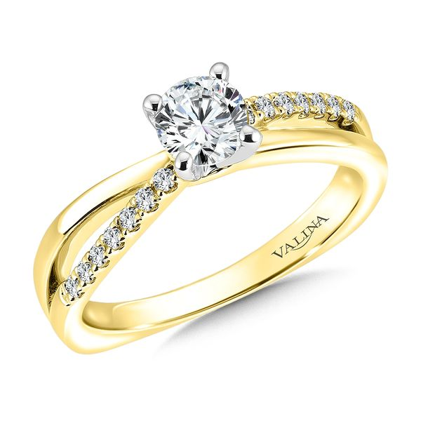 14k YG 0.12CT Diamond Split-Shank with WG 4-Prong Head Engagement Ring Mounting (Center Sold Separately) Vaughan's Jewelry Edenton, NC
