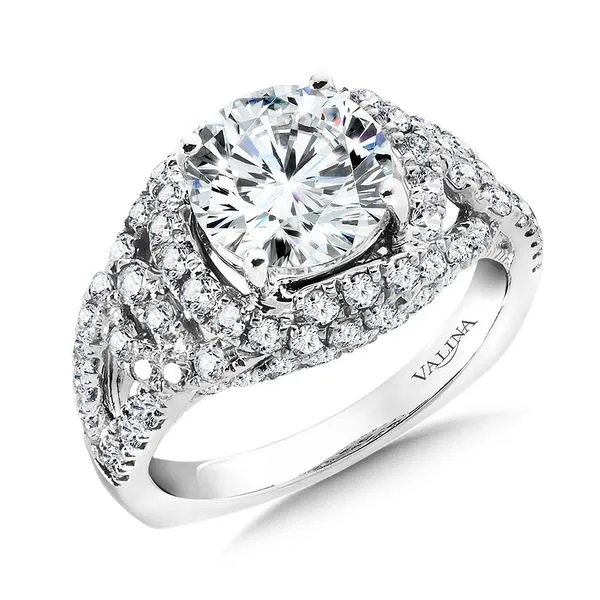 14k WG 1.04CT Split-Shank with Criss-Cross Diamond Halo Engagement Ring Mounting (Center Sold Separately) Vaughan's Jewelry Edenton, NC