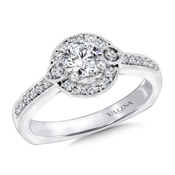 14k WG 0.25CT Diamond Halo with Pear Motifs Engagement Ring Mounting (Center Sold Separately) Vaughan's Jewelry Edenton, NC