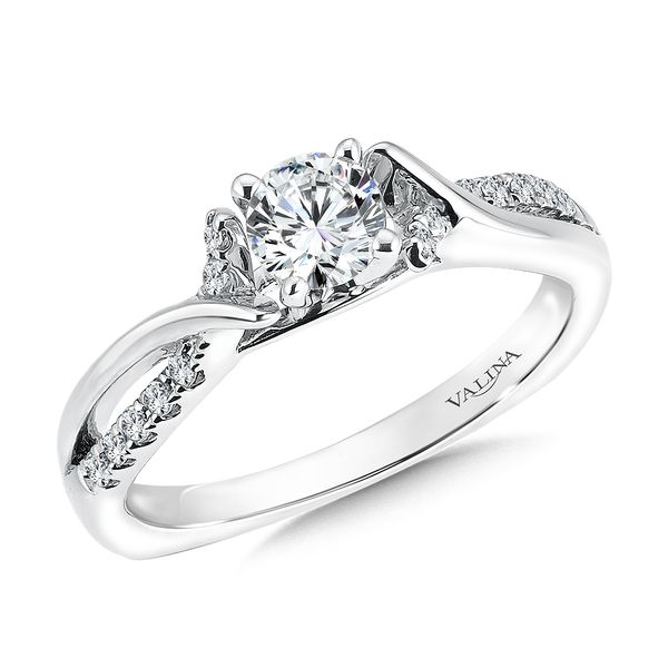 14k WG 0.12CT Delicate Diamond Split-Shank Criss Cross Design Engagement Ring Mounting (Center Sold Separately) Vaughan's Jewelry Edenton, NC