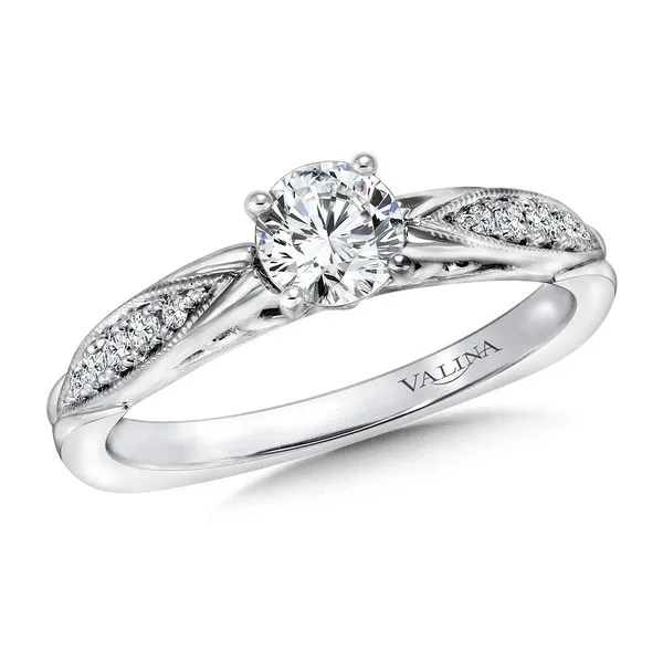 14k WG 0.11CT Diamond and Milgrain Engagement Ring Mounting (Center Sold Separately) Vaughan's Jewelry Edenton, NC