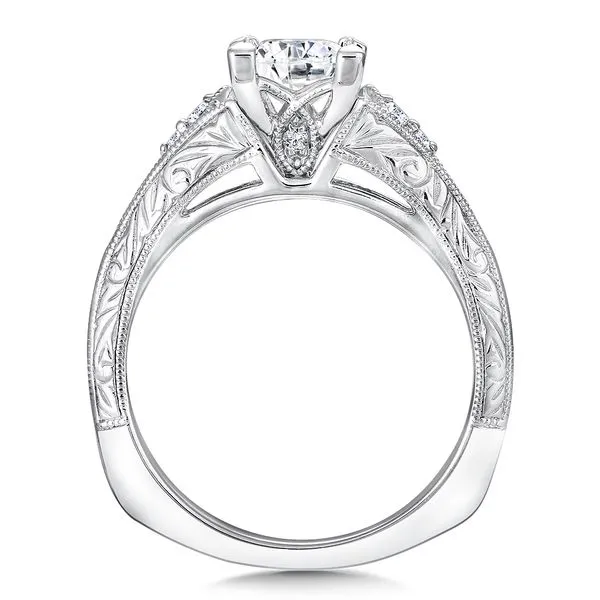 14k WG 0.06CT Diamond Accent, Hand Engraved & Milgraine Detail Engagement Ring Mounting (Center Sold Separately) Image 2 Vaughan's Jewelry Edenton, NC