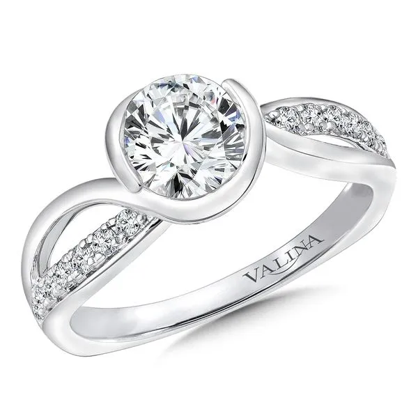 14k WG 0.15CT Semi-Bezel Set with Criss-Cross Diamond Engagement Ring Mounting (Center Sold Separately) Vaughan's Jewelry Edenton, NC