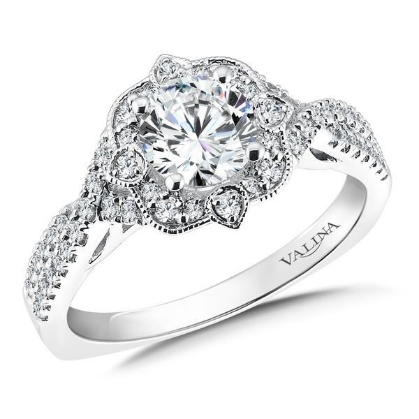 14k WG 0.31CT Vintage Inspired Floral Halo Engagement Ring Mounting (Center Sold Separately) Vaughan's Jewelry Edenton, NC