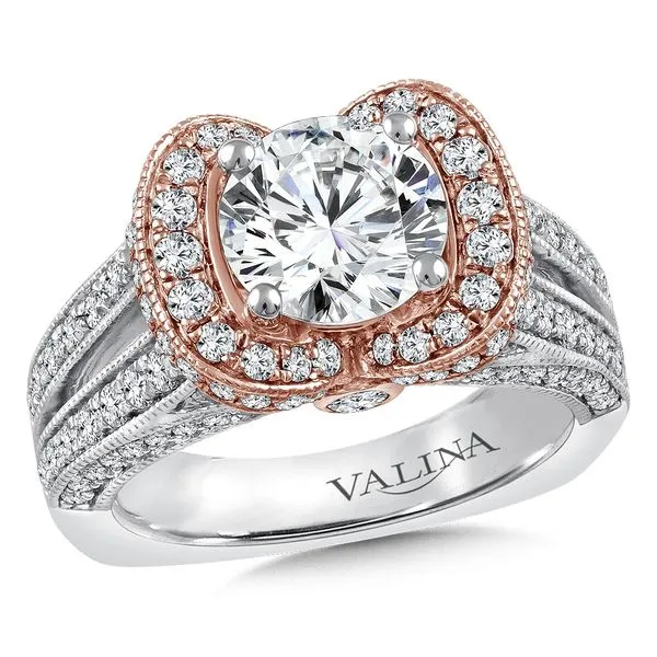 14k W/RG 1.34CT Split Shank Halo Engagement Ring Mounting (Center Sold Separately) Vaughan's Jewelry Edenton, NC