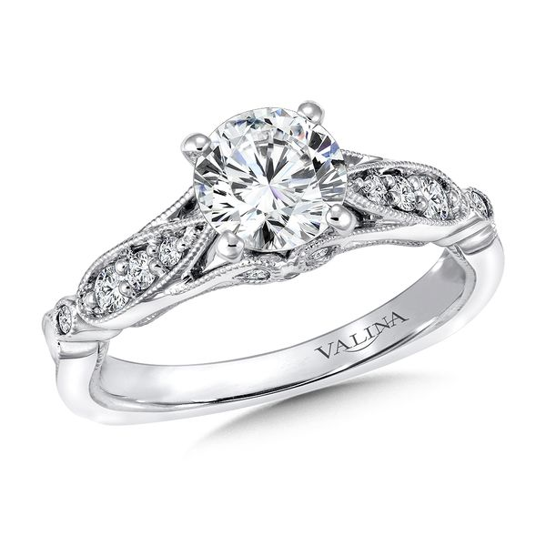 14k WG 0.16CT Milgrain Detailed Diamond Engagement Ring Mounting (Center Sold Separately) Vaughan's Jewelry Edenton, NC