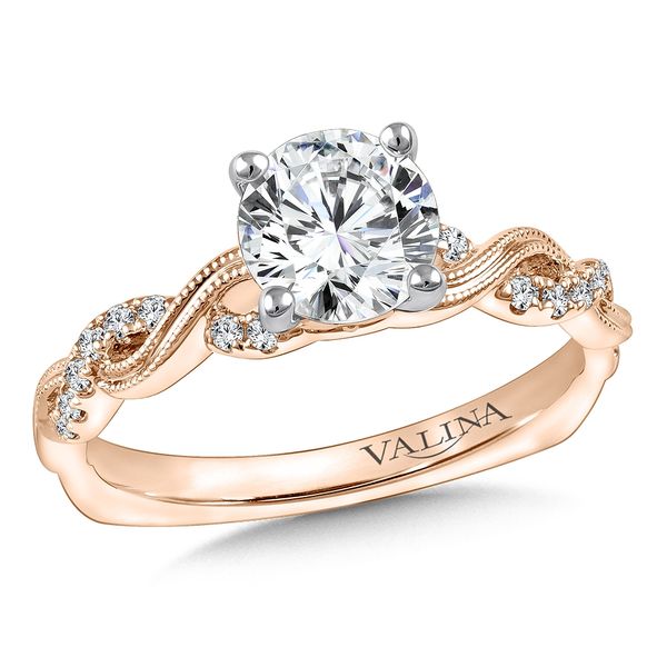 14k RG/WG 0.13CT Criss Cross Diamond Engagement Ring Mounting (Center Sold Separately) Vaughan's Jewelry Edenton, NC