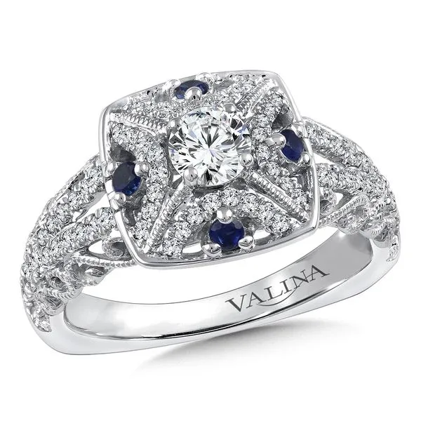 14k WG 0.30CT Diamond & Sapphire Vintage Inspired Halo Engagement Ring Mounting (Center Sold Separately) Vaughan's Jewelry Edenton, NC