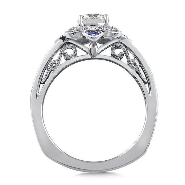 14K WG 0.24CT Vintage Inspired Diamond & Blue Sapphire Halo Engagement Ring Mounting (Center Sold Separately) Image 2 Vaughan's Jewelry Edenton, NC