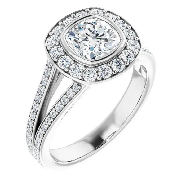 14k WG 6x6mm Cushion Bezel-Set Halo-Style Engagement Ring Mounting (Center Sold Separately) Vaughan's Jewelry Edenton, NC