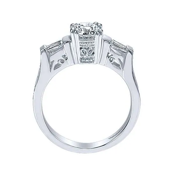 Vintage Inspired 14K White Gold Round Three Stone Diamond Engagement Ring Image 2 Venus Jewelers Somerset, NJ