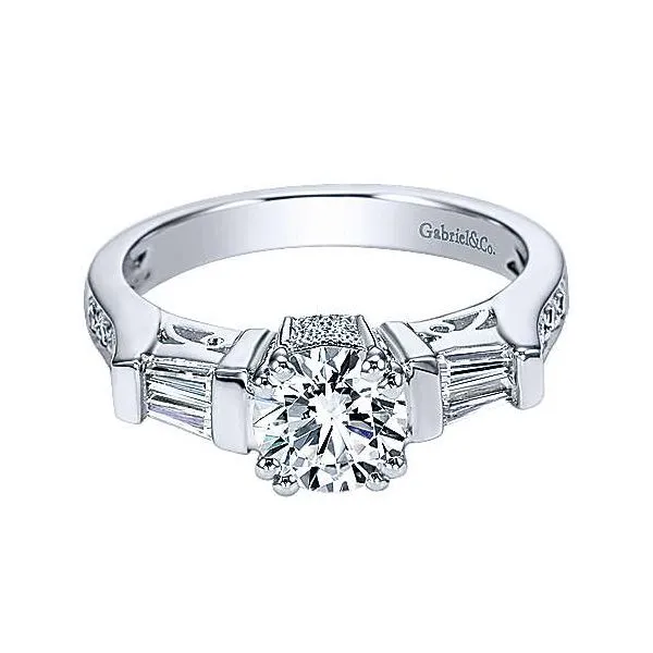 Vintage Inspired 14K White Gold Round Three Stone Diamond Engagement Ring Venus Jewelers Somerset, NJ
