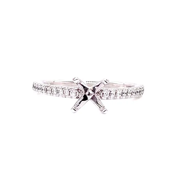 14kt White Gold 4-Prong Solitaire Engagement Ring with Diamond Accents Venus Jewelers Somerset, NJ