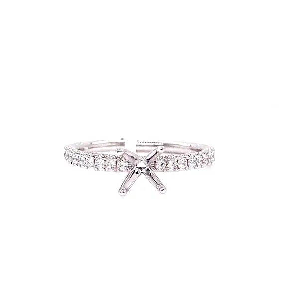 14kt White Gold 4-Prong Solitaire Engagement Ring with Diamond Accents Venus Jewelers Somerset, NJ
