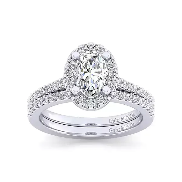 14K White Gold Oval Halo Diamond Engagement Ring Image 3 Venus Jewelers Somerset, NJ