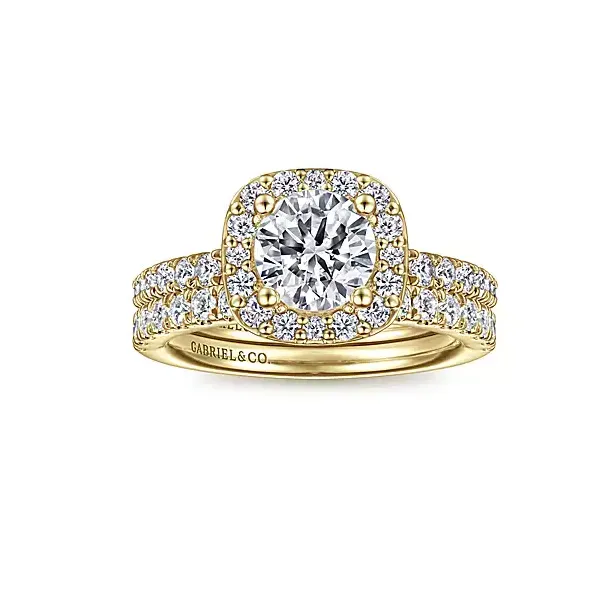 14K Yellow Gold Cushion Halo Round Diamond Engagement Ring Image 3 Venus Jewelers Somerset, NJ