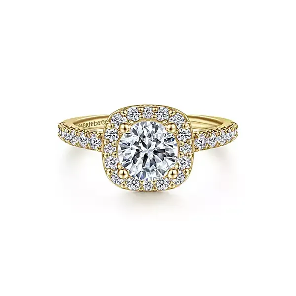 14K Yellow Gold Cushion Halo Round Diamond Engagement Ring Venus Jewelers Somerset, NJ
