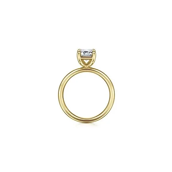 Ultra Whisper Thin Emerald and Radiant Cut Solitaire Diamond Engagement Ring in 14K Yellow Giold Image 2 Venus Jewelers Somerset, NJ