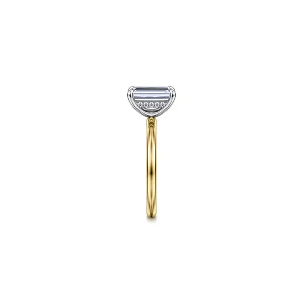 The Perfect Hidden Halo Emerald and Radiant Cut Solitaire Diamond Ring in Two-Tone 14K Gold Image 3 Venus Jewelers Somerset, NJ