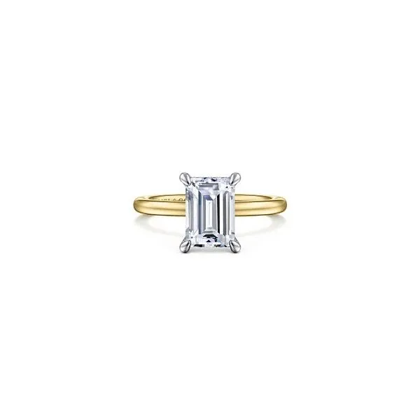 The Perfect Hidden Halo Emerald and Radiant Cut Solitaire Diamond Ring in Two-Tone 14K Gold Venus Jewelers Somerset, NJ