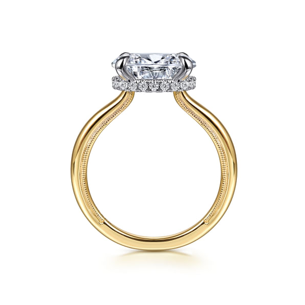East-West Hidden Halo Engagement Ring Setting in 14K Yellow & White Gold Image 3 Venus Jewelers Somerset, NJ