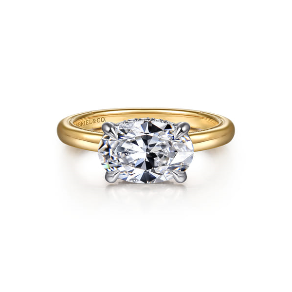 East-West Hidden Halo Engagement Ring Setting in 14K Yellow & White Gold Venus Jewelers Somerset, NJ