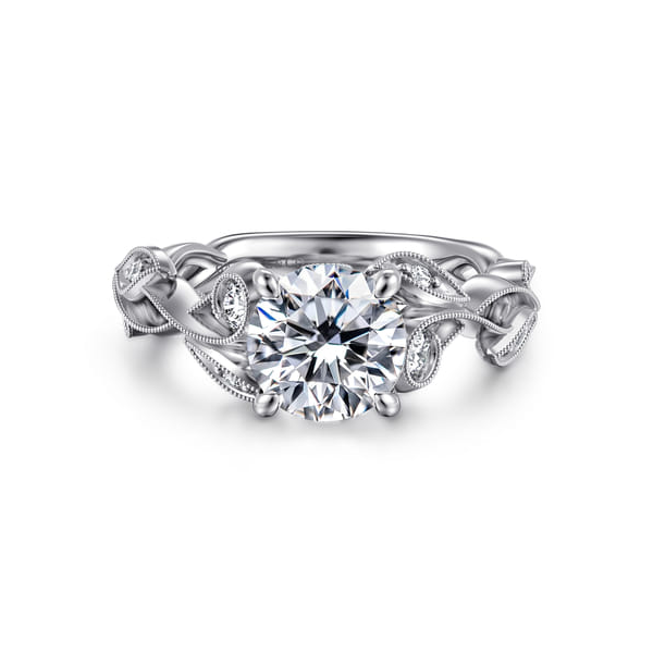 Floral Diamond Engagement Ring Setting in 14K White Gold Venus Jewelers Somerset, NJ