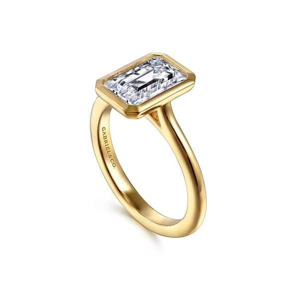 Emerald-Cut Bezel Solitaire Engagement Ring Setting in 14K Gold Image 2 Venus Jewelers Somerset, NJ
