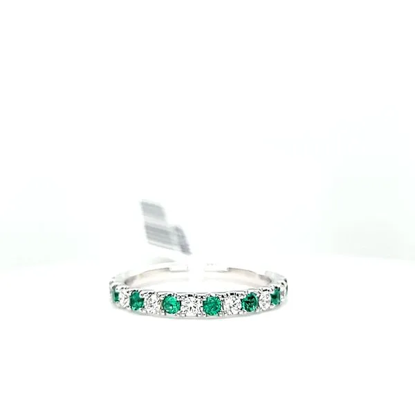 Lady's White 14 Karat Emerald and Diamond Stackable Wedding Band Venus Jewelers Somerset, NJ