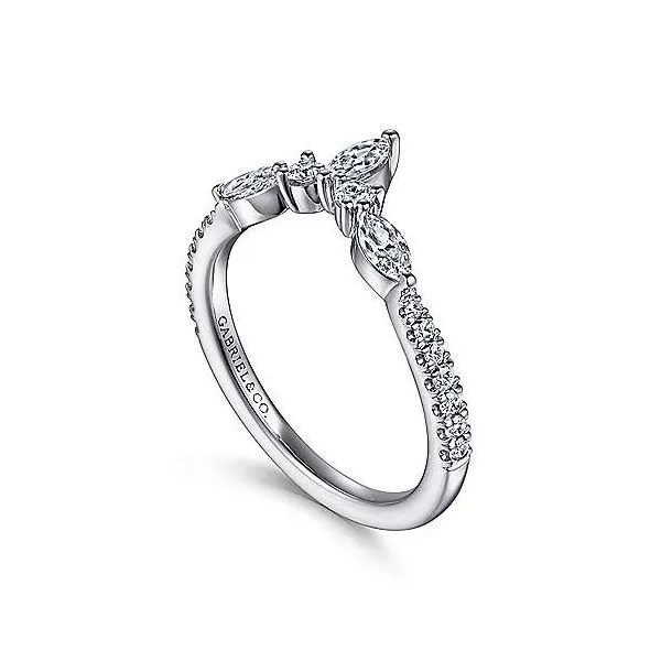 14K White Gold Curved Marquise Diamond Wedding Band Image 2 Venus Jewelers Somerset, NJ