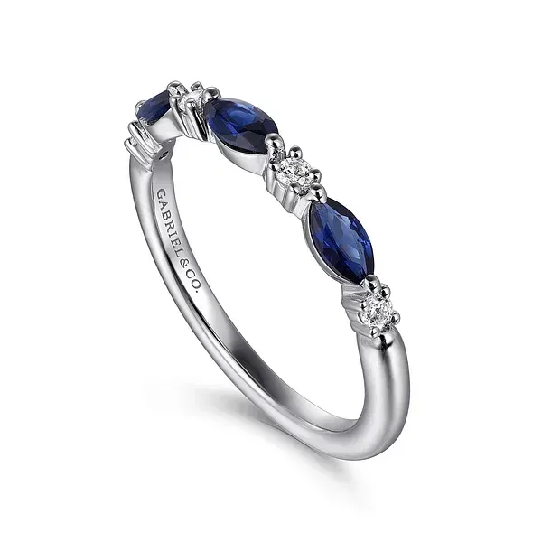 Sapphire and Diamond East West Wedding Band Image 2 Venus Jewelers Somerset, NJ